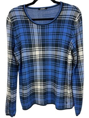 Olsen Germany Blue Plaid Knit Long Sleeve Sweater Top US M/10